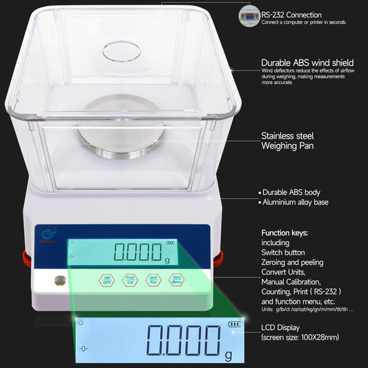 RUISHAN Analytical balance 0.001g/1mg (ABS Shield, LCD display RD Series )