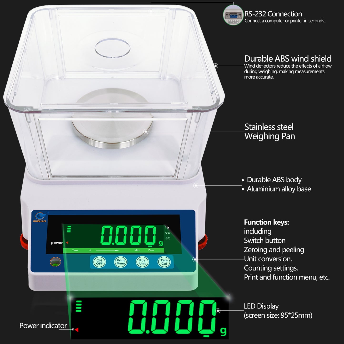 RUISHAN Analytical balance 0.001g/1mg  (ABS Shield, LED display RSTP Series)