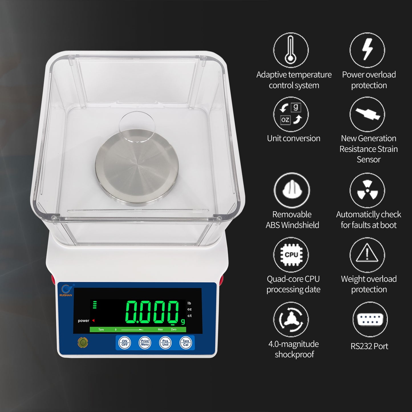 RUISHAN Analytical balance 0.001g/1mg  (ABS Shield, LED display RSTP Series)