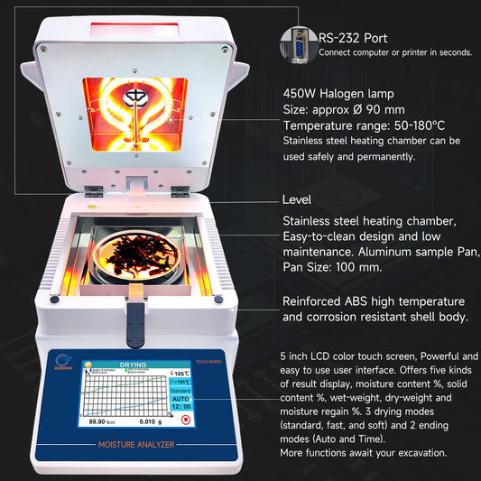 RUISHAN Halogen Heating Lab Moisture Analyzer Touch Screen with RS232 ports | PT series