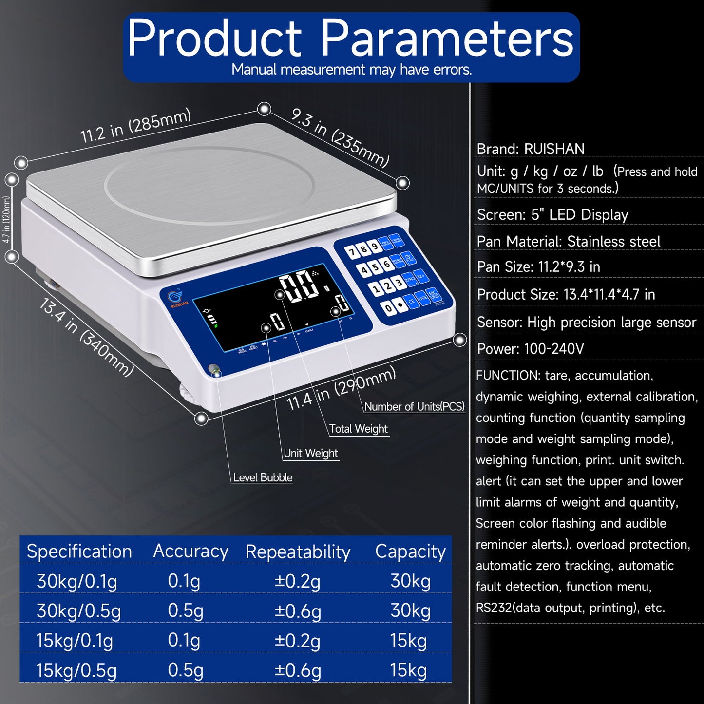 RUISHAN Industrial Scientific Counting Scale with RS232 with Alarm