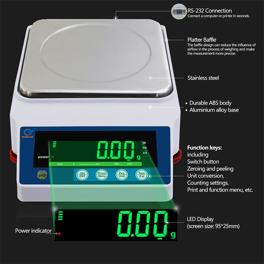 RUISHAN high precision lab digital analytical electronic balance scale 0.01g LED display