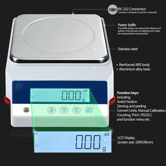 RUISHAN high precision lab digital analytical electronic balance scale 0.01g LCD display