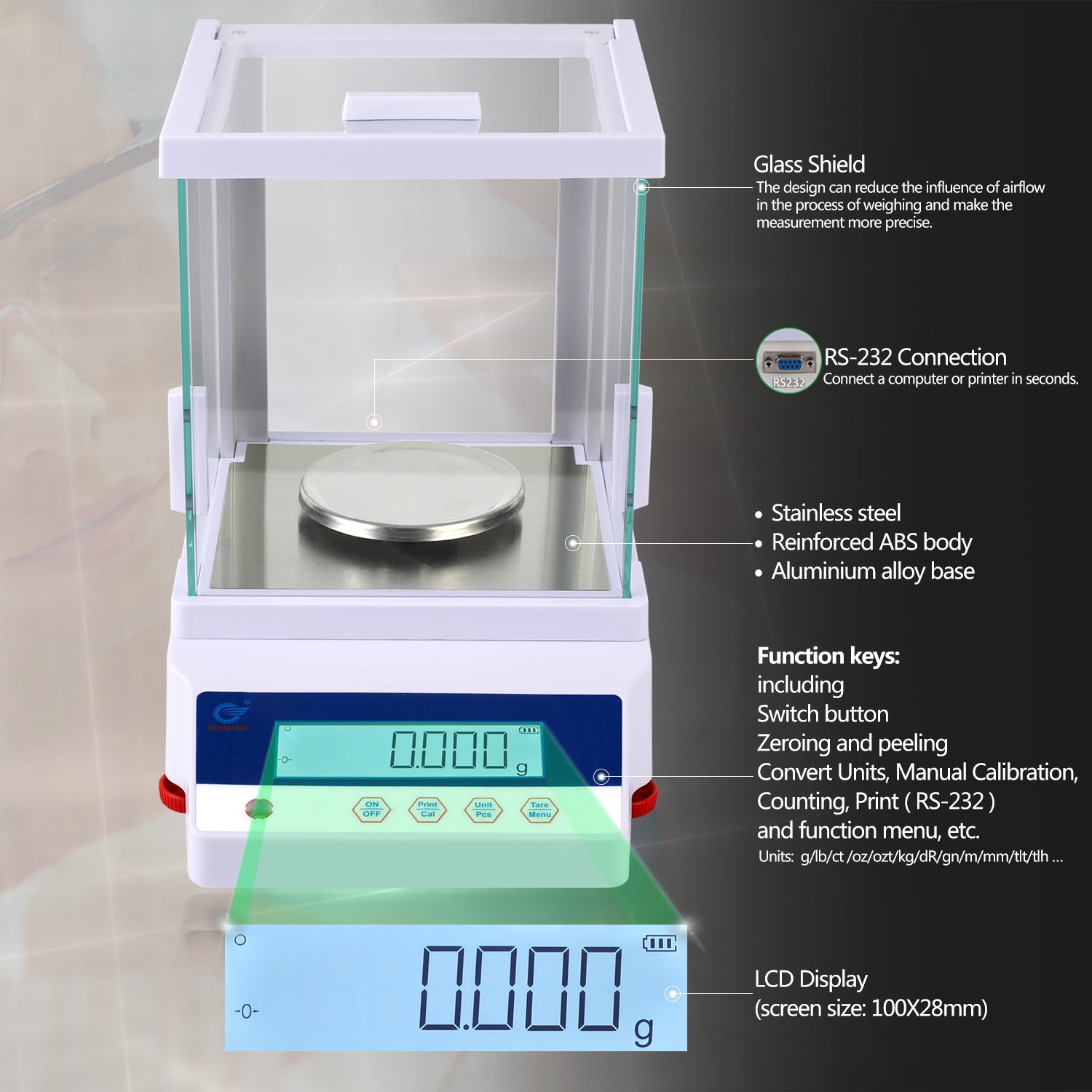 200g/0.001g Electronic Digital Lab Analytical Balance Scale High Precision