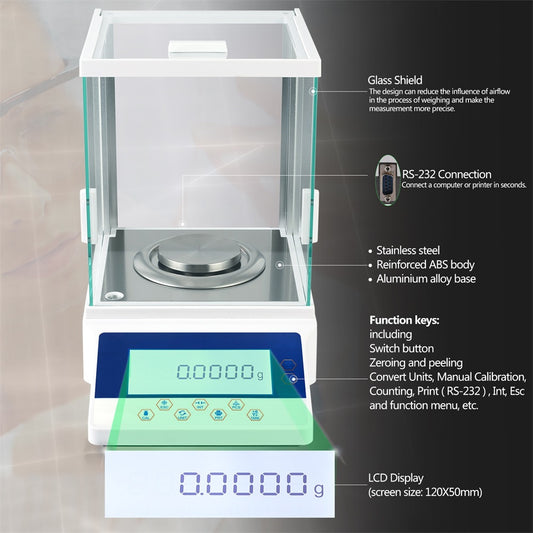 RUISHAN Analytical balance 0.0001g/0.1mg (Glass Shield, LCD display, Electromagnetic force sensor )